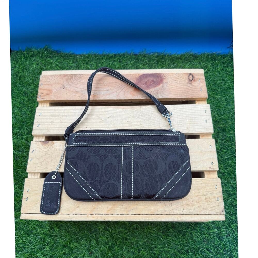 COACH Black Canvas Signature C Demi Pouch Bag Wristlet - 6094 -Vintage Jacquard